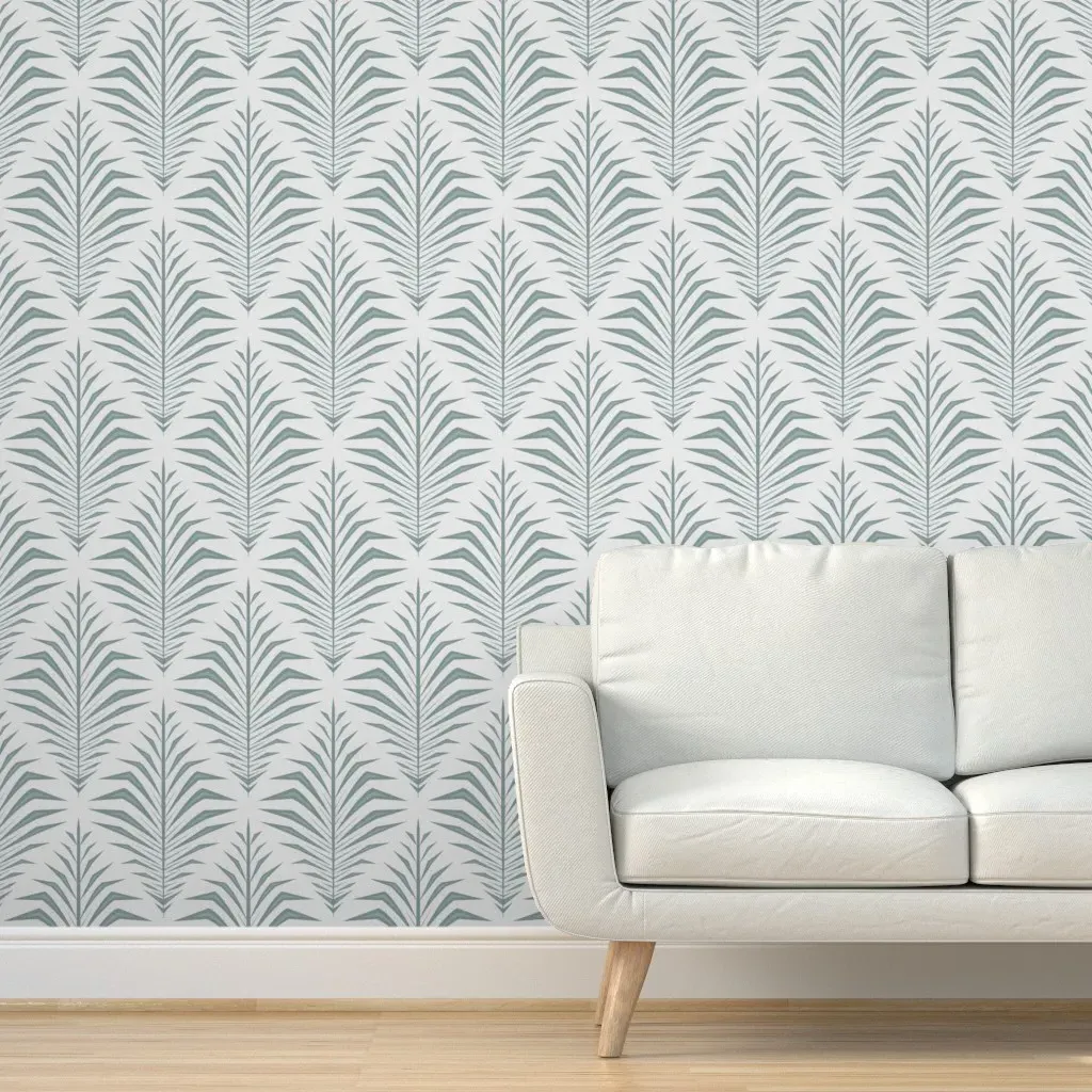 Geometric Palm Leaves Peel and Stick Wallpaper - Sage Green, Ivory product