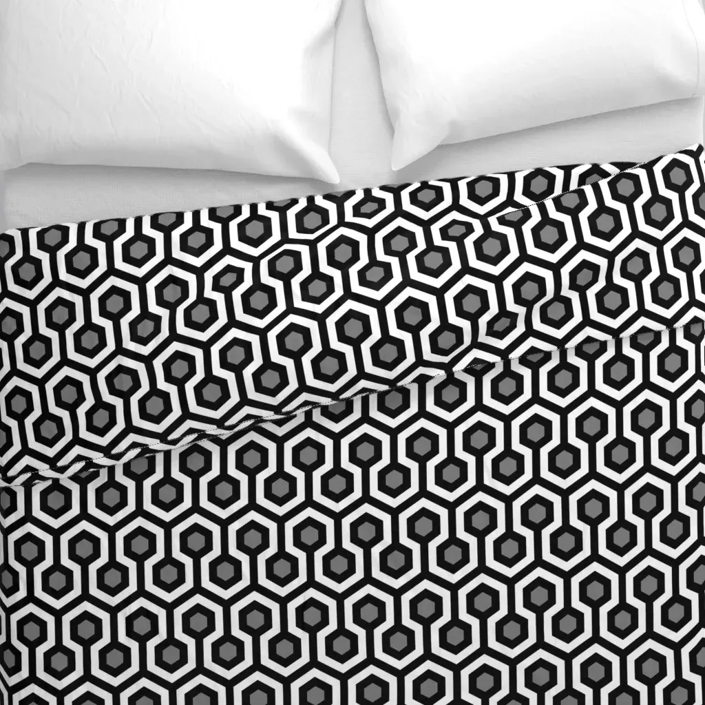 Geometric Pattern Looped Duvet Cover - Black alternate view