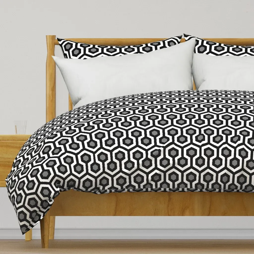 Geometric Pattern Looped Duvet Cover - Black product