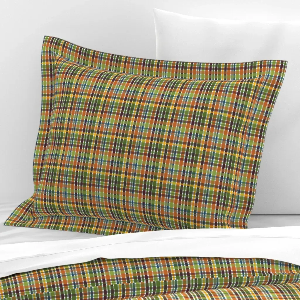 Geometric Plaid Tartan Standard Flanged Cushion Cover - Orange, Cotton product