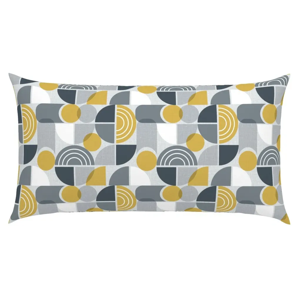 Geometric Retro Bauhaus Arches King Pillow Sham - Gray, Mustard product