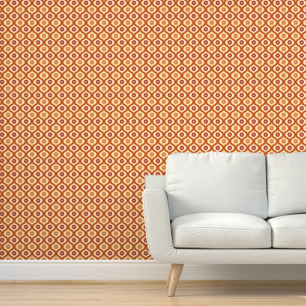 Geometric Retro Ogee Swirl Peel and Stick Wallpaper - Orange product