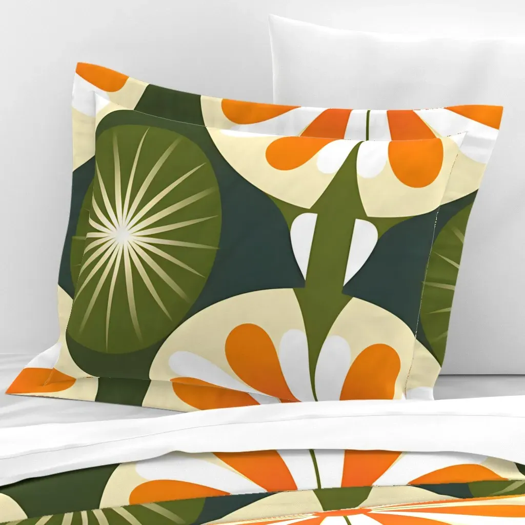 Geometric Retro Standard Flanged Cushion Cover - Orange, Cotton Sateen product