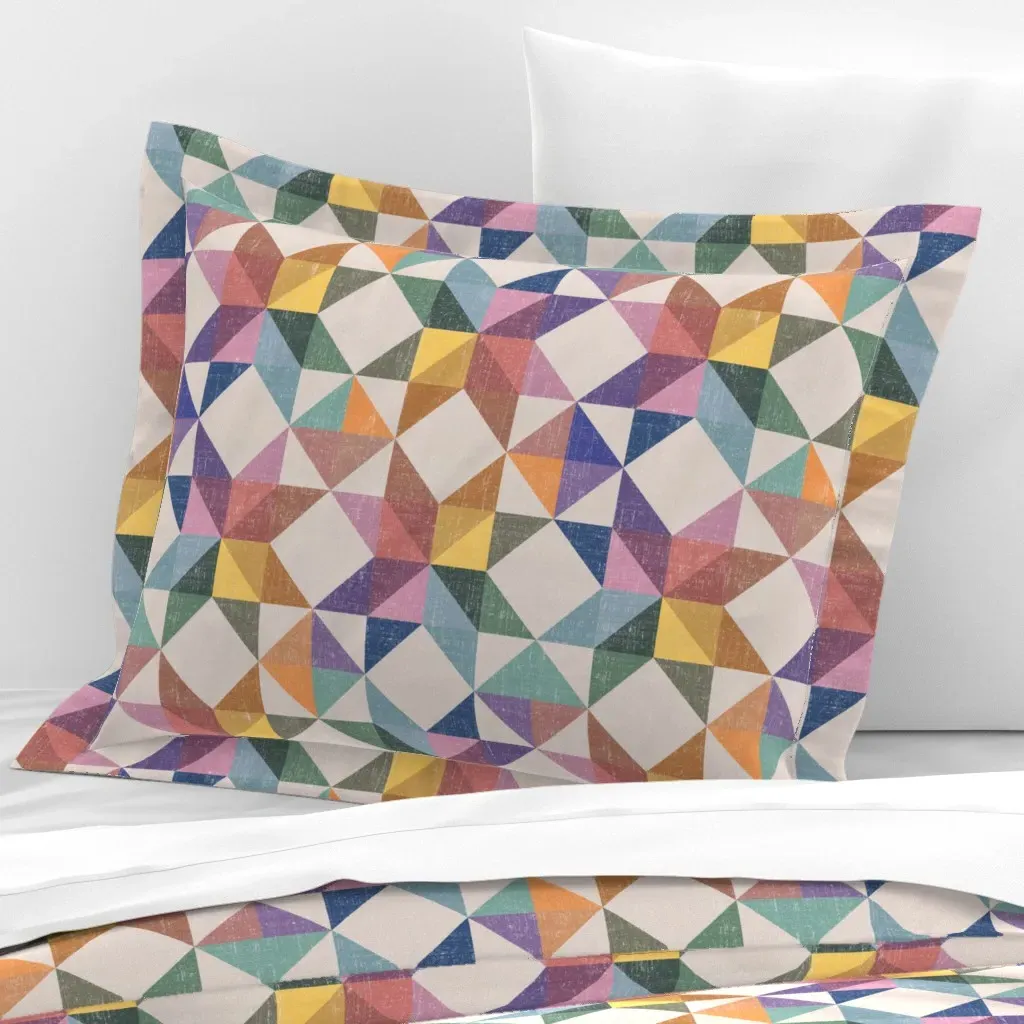 Geometric Sawtooth Star Faux Quilt - Beige, Cotton Sateen product