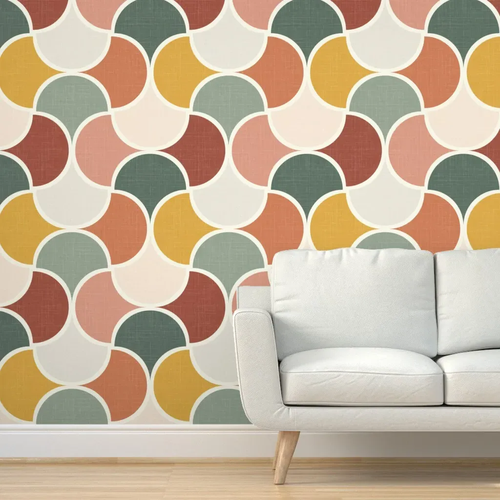 Geometric Scallop Peel and Stick Wallpaper - Yellow, Red, Green product