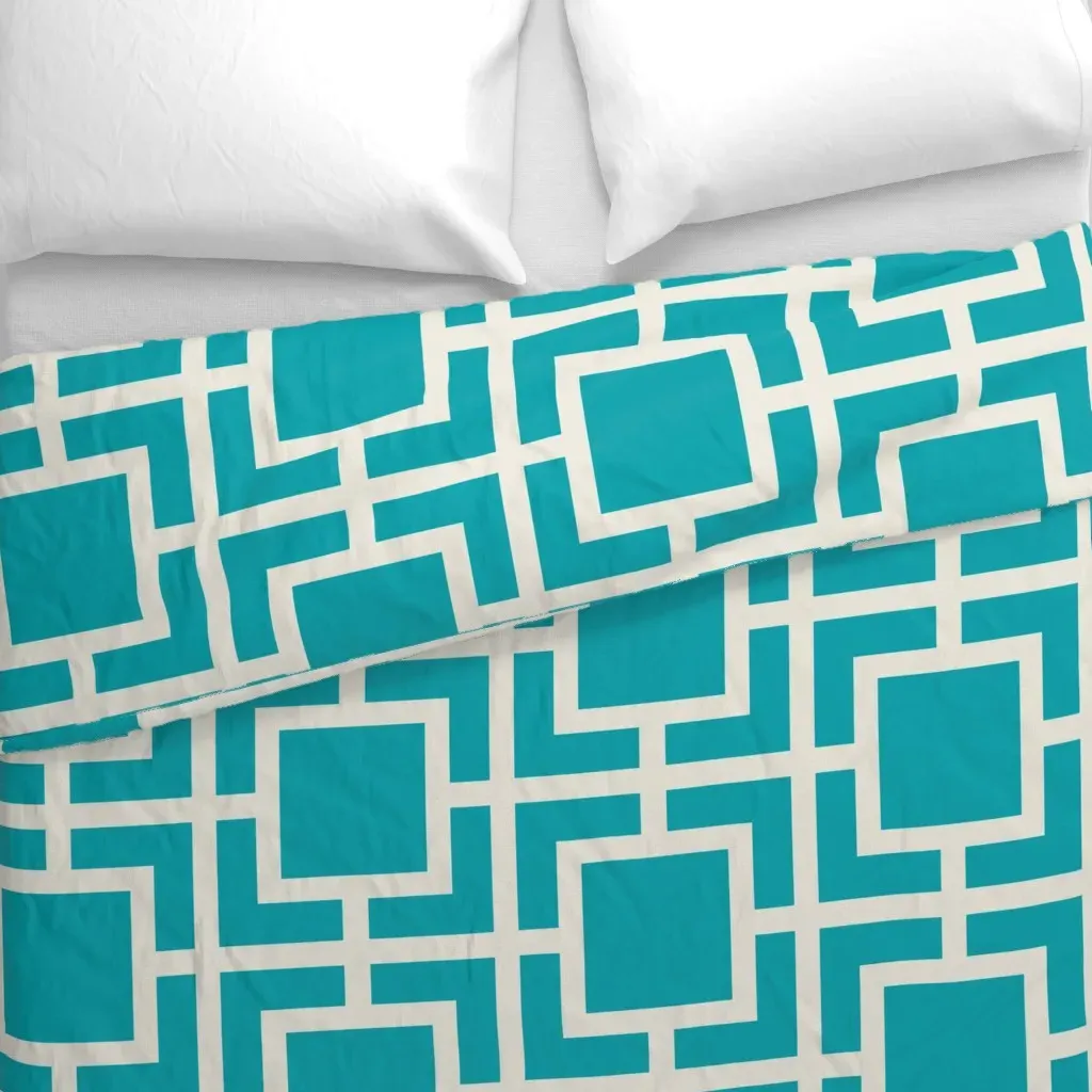 Geometric Squares Duvet Cover - Teal alternate view