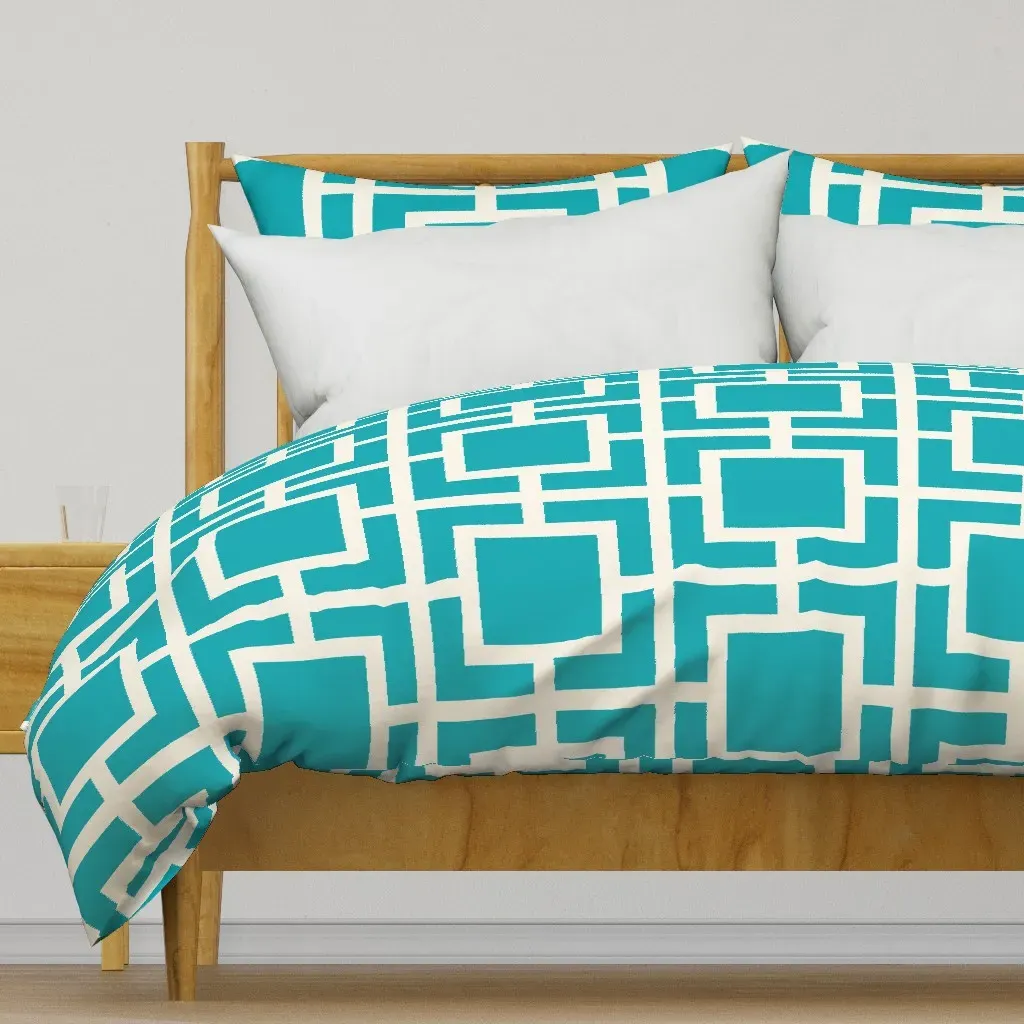 Geometric Squares Duvet Cover - Teal product