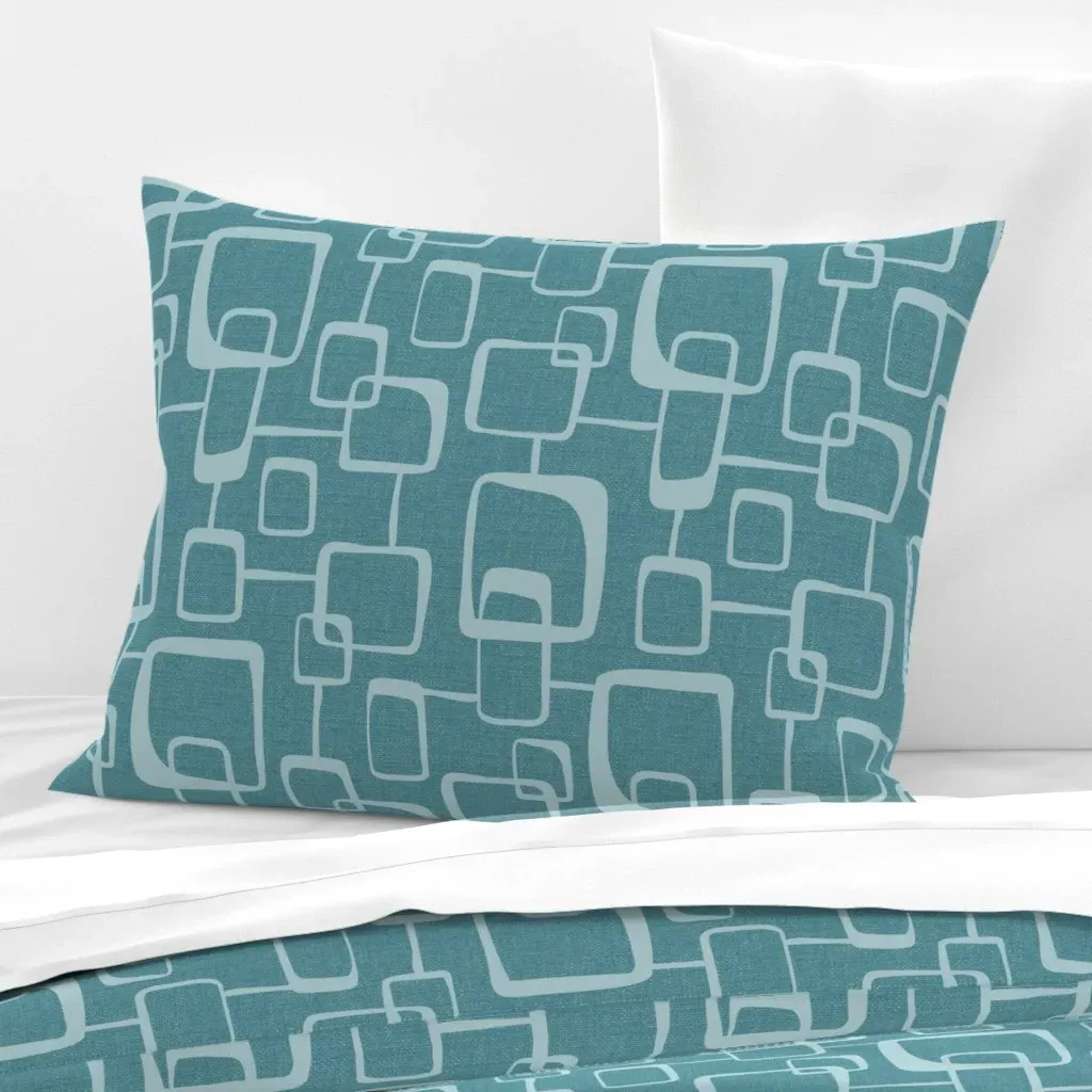 Geometric Squares Standard Knife Edge Pillow - Teal, Cotton Sateen product
