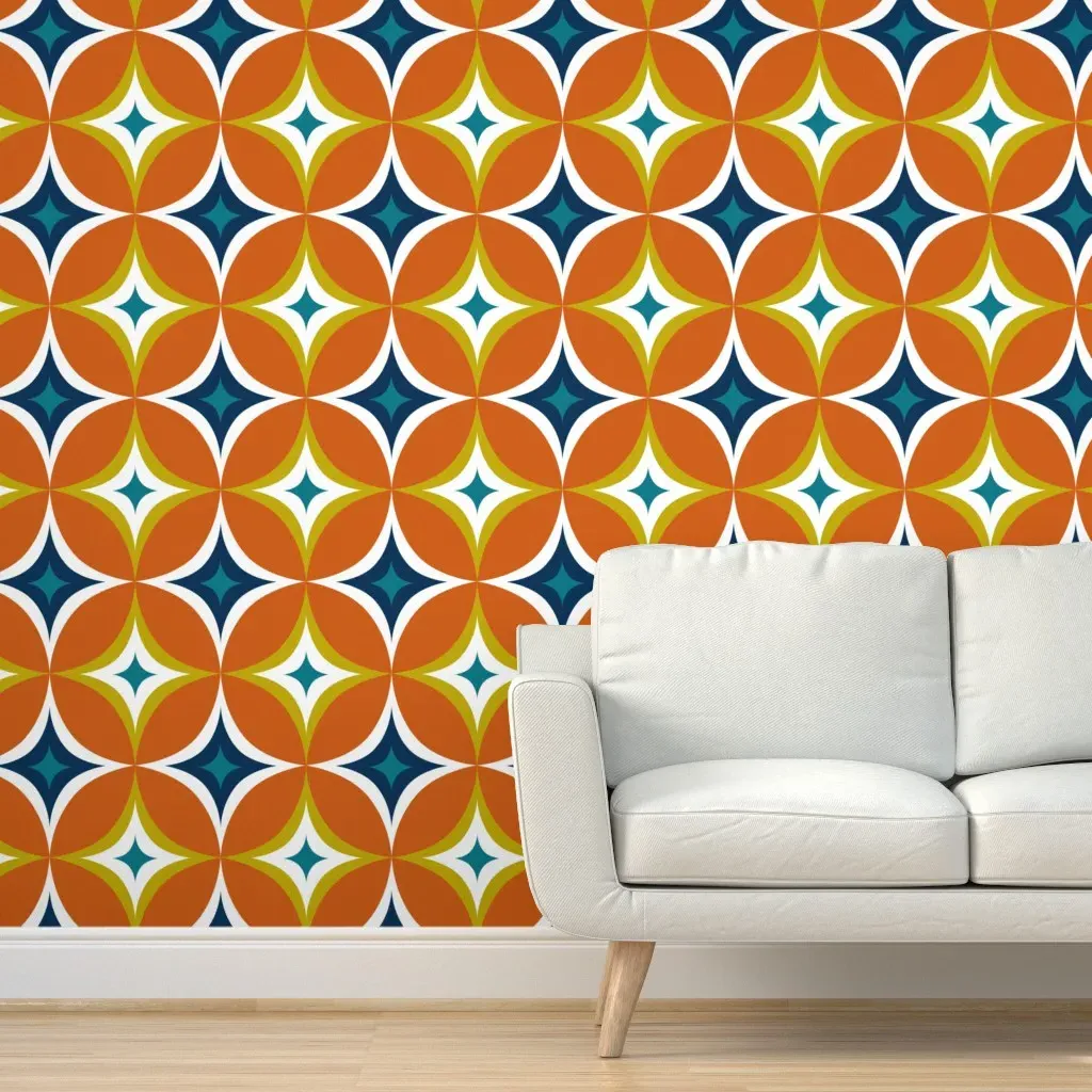Geometric Starburst Peel and Stick Wallpaper - Burnt Orange product
