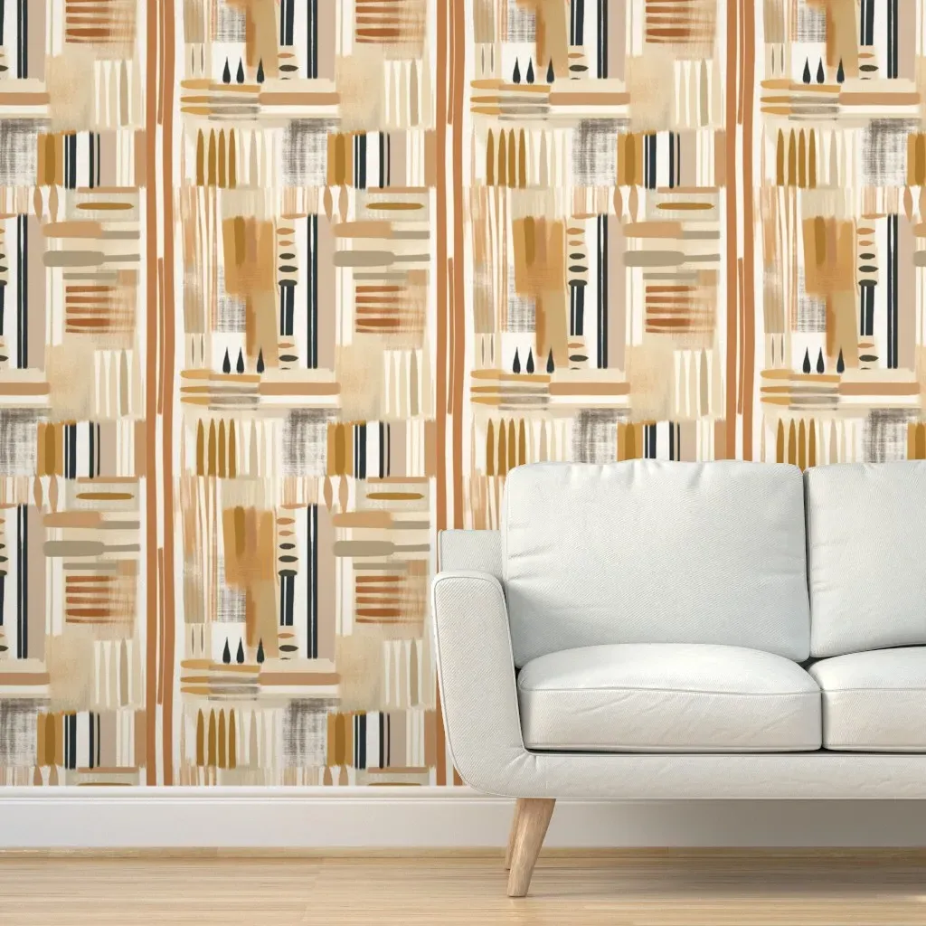 Geometric Stripes Abstract Peel and Stick Wallpaper - Terracotta product