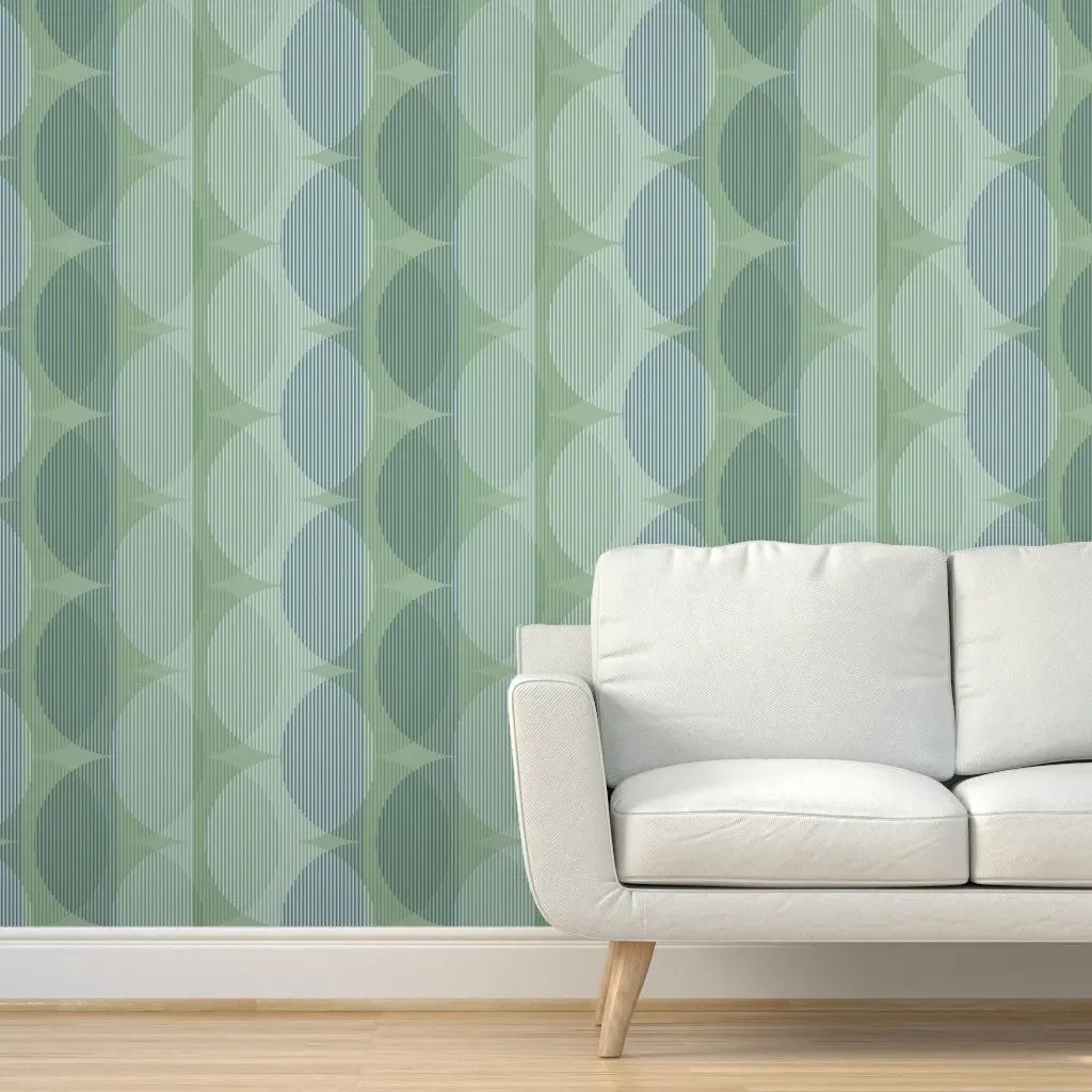 Geometric Waves Peel and Stick Wallpaper - Sage Green, Grey product