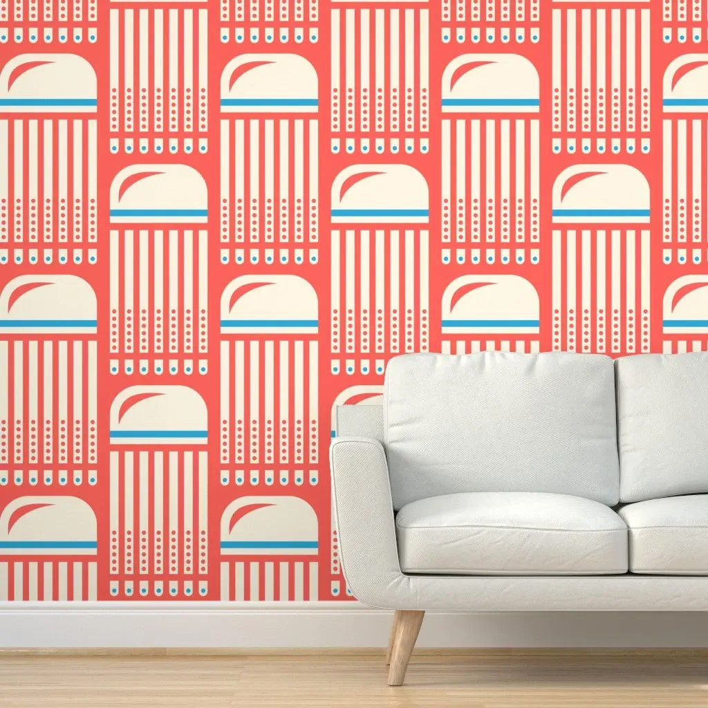 Geometrical Jellyfishes Peel and Stick Wallpaper - Coral product