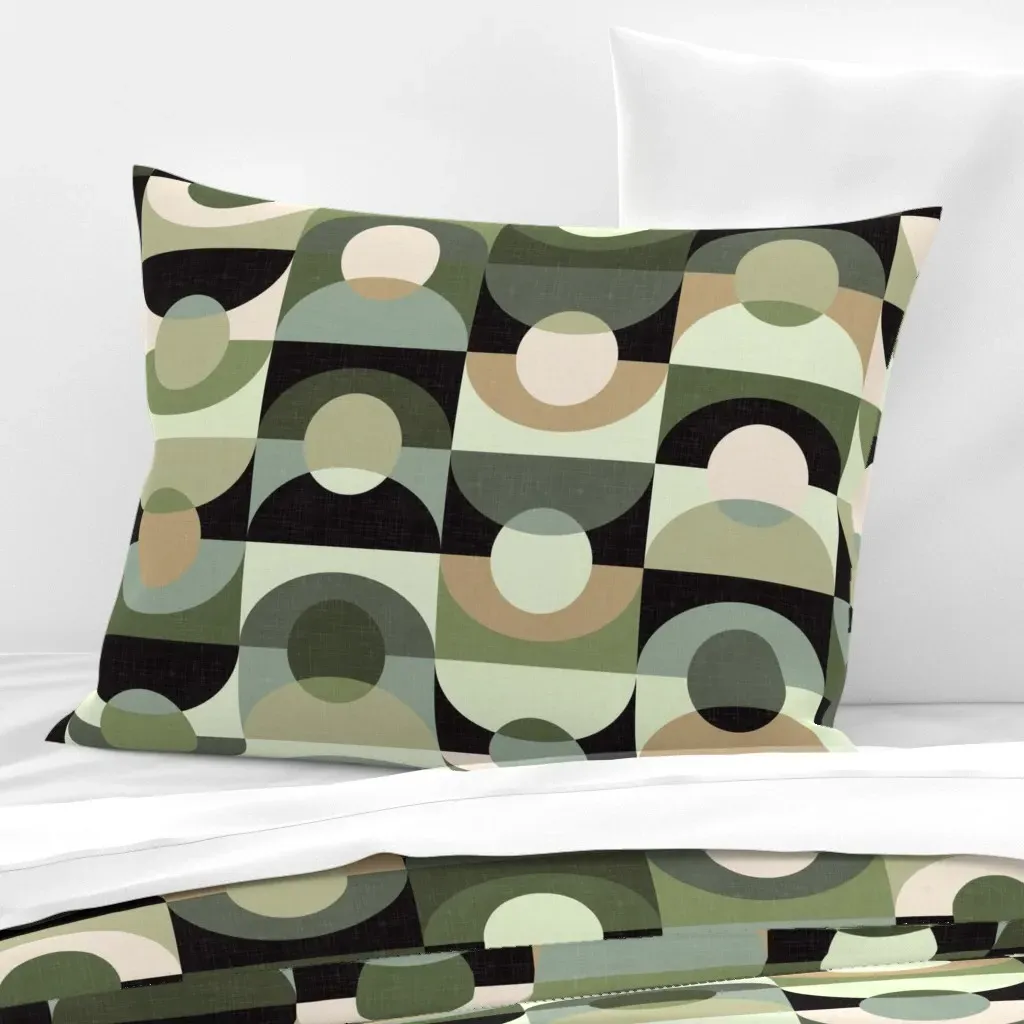 Geometry Camping Forest Standard Knife Edge Pillow - Dark Olive Green, Cotton Sateen product