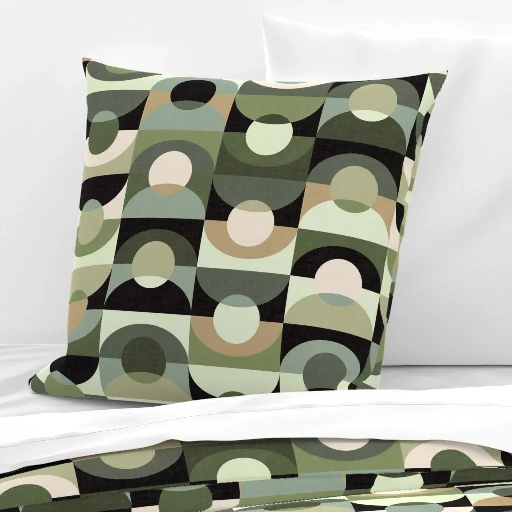 Geometry Camping In The Forest Large Euro Pillow Sham - Dark Olive Green product