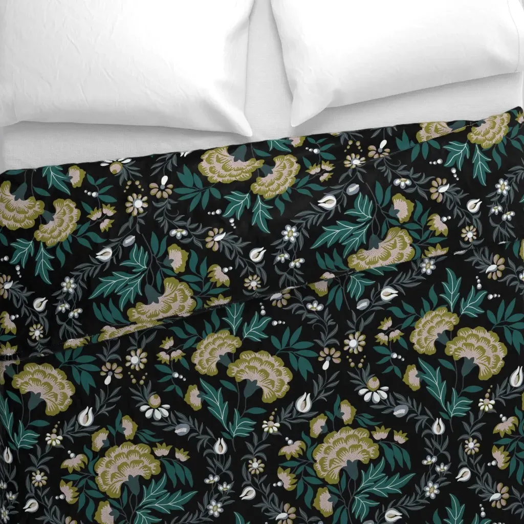 Georgian Floral Large Scale Duvet Cover - Olive Green alternate view