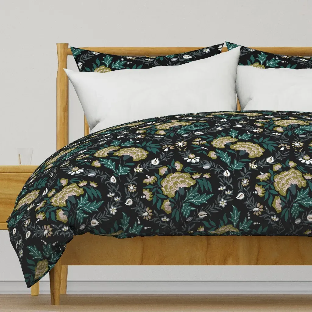 Georgian Floral Large Scale Duvet Cover - Olive Green product