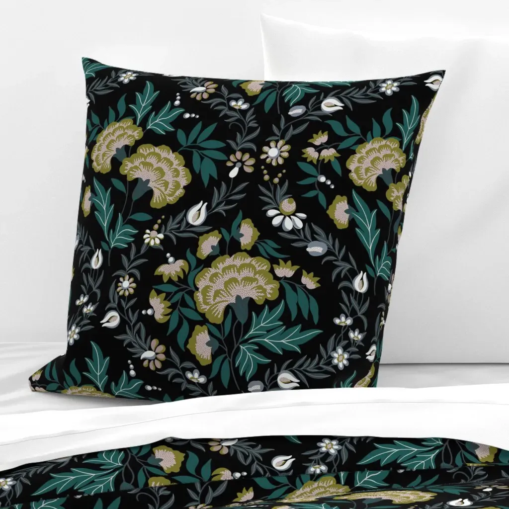 Georgian Floral Large Scale Euro Pillow Sham - Olive Green product