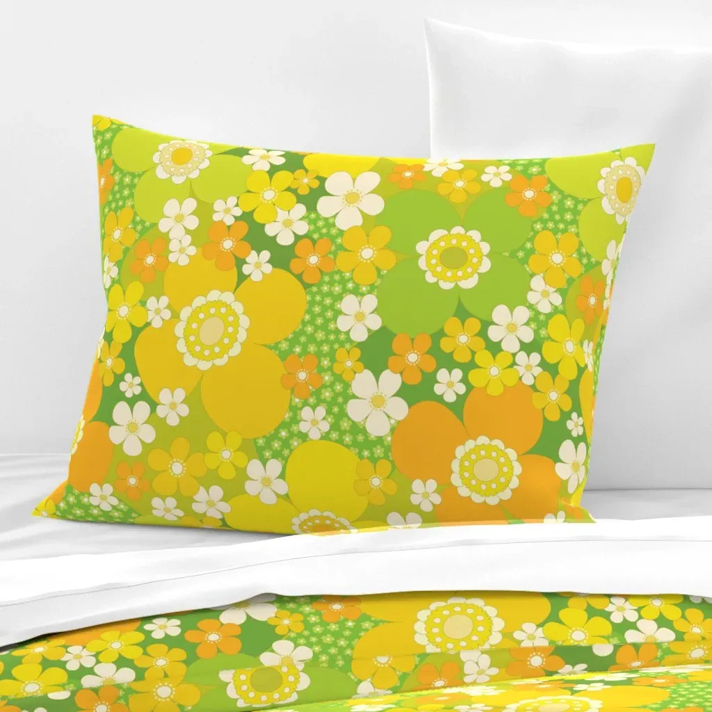 Get Back Green Standard Knife Edge Pillow - Yellow, Cotton Sateen product