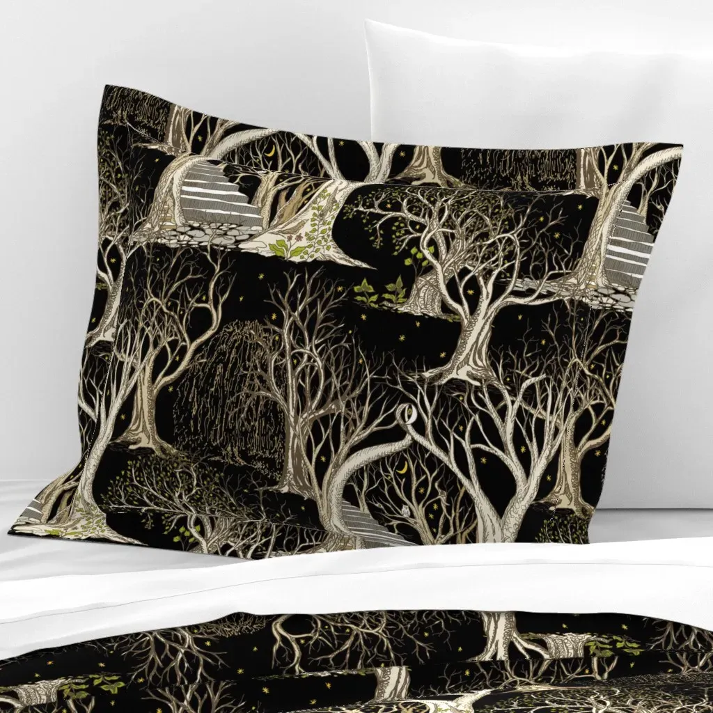 Ghostly Trees Deep Black Forest Standard Flanged Pillow - Brown, Cotton Sateen product
