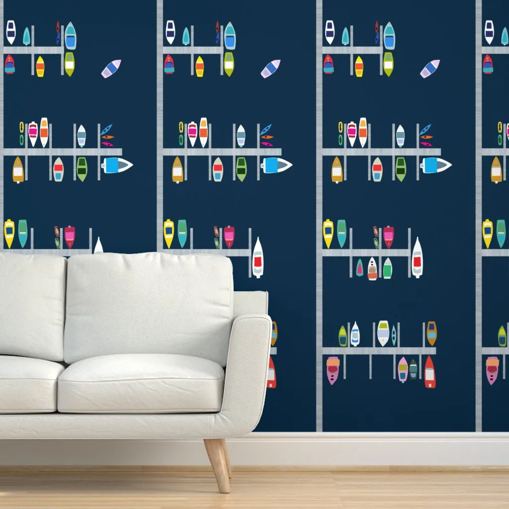 Giant Boat Docks Panel 2 Peel and Stick Wallpaper - Dark Blue product