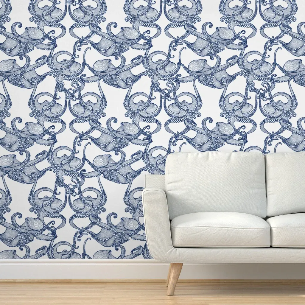 Giant Octopi Cephalopod Peel and Stick Wallpaper - Indigo product