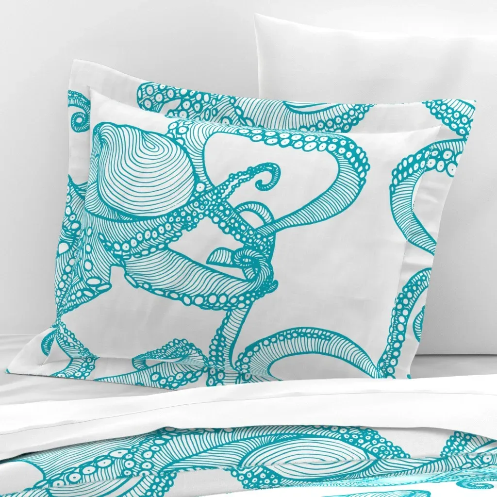 Giant Octopi Standard Flanged Cushion Cover - Teal, Cotton Sateen product