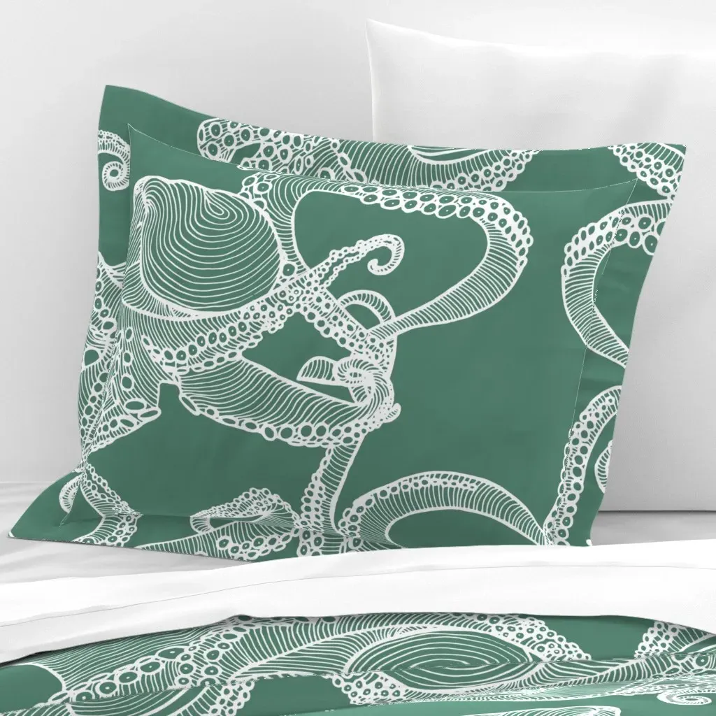 Giant Octopi Standard Flanged Cushion Cover - White, Cotton Sateen product