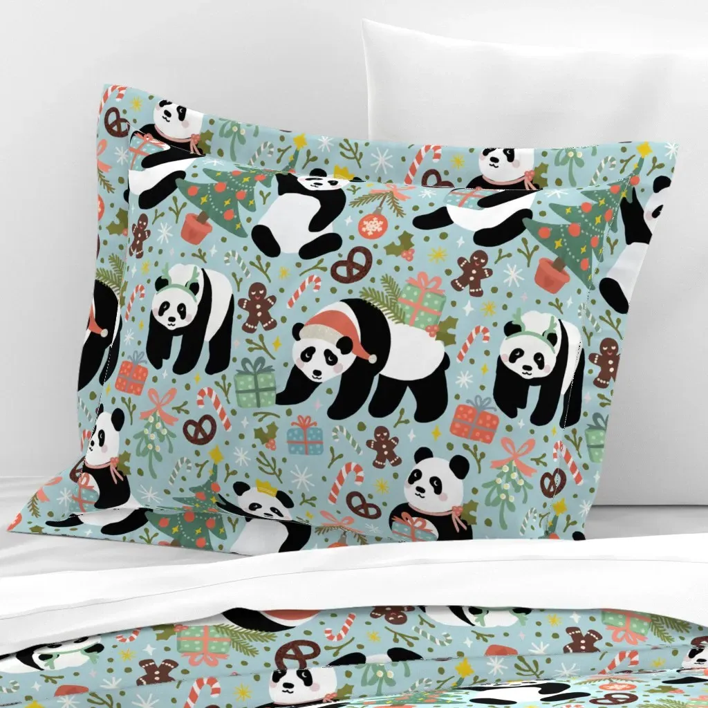 Giant Pandas Holidays Standard Flanged Cushion Cover - Black, Cotton Sateen product