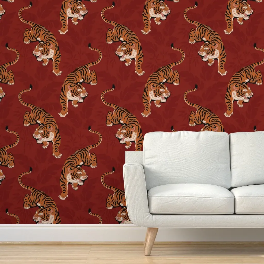 Giant Tiger On Linen Peel and Stick Wallpaper - Orange product