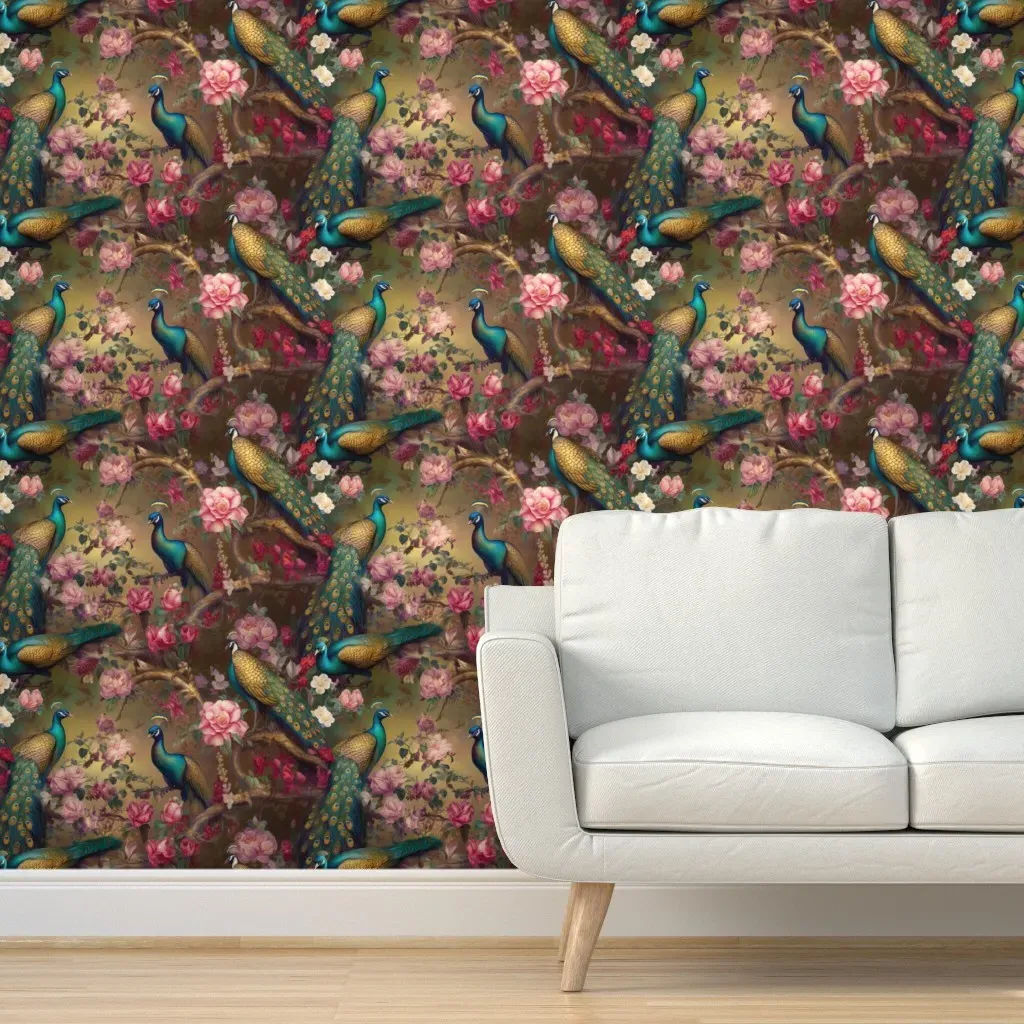 Gilded Peacock Romance Peel and Stick Wallpaper - Teal product