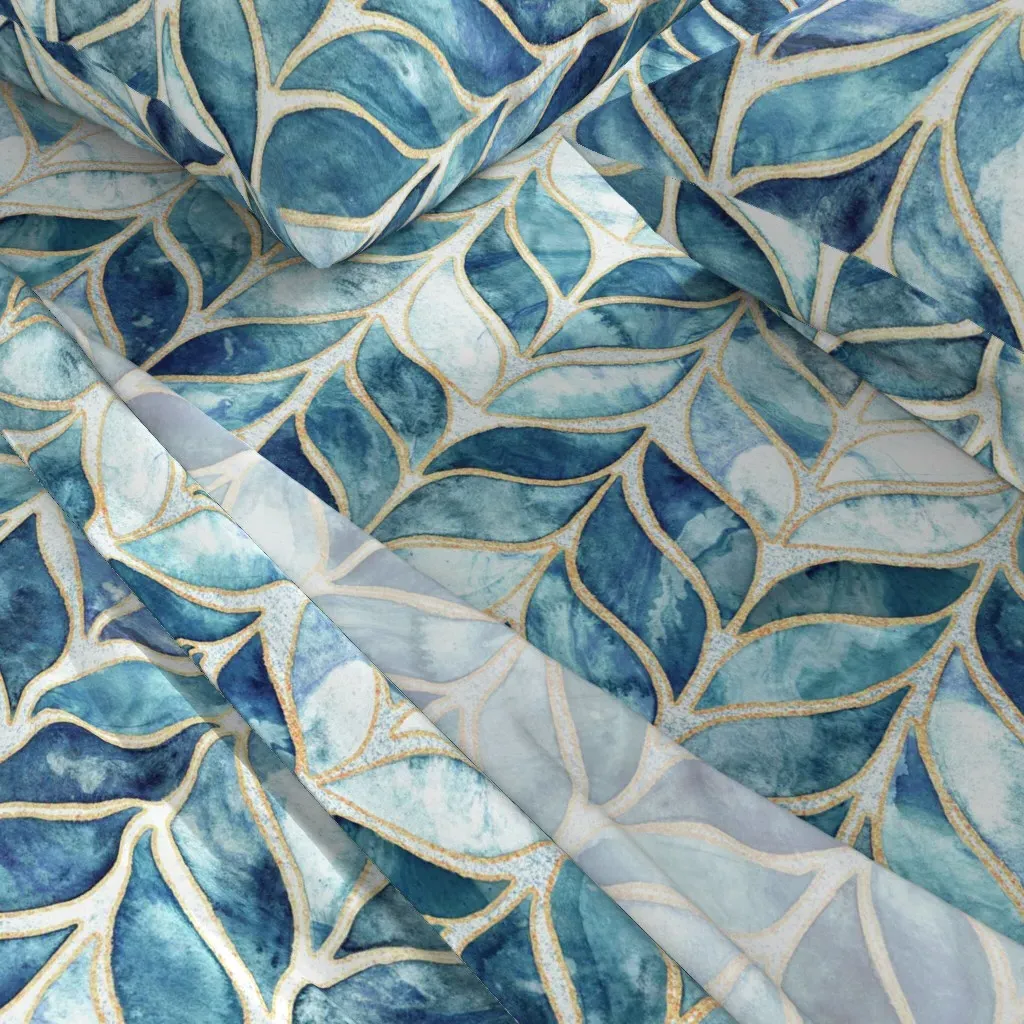 Gilded Watercolor Whale Tail Tiles Cal King Sheet Set - Teal alternate view