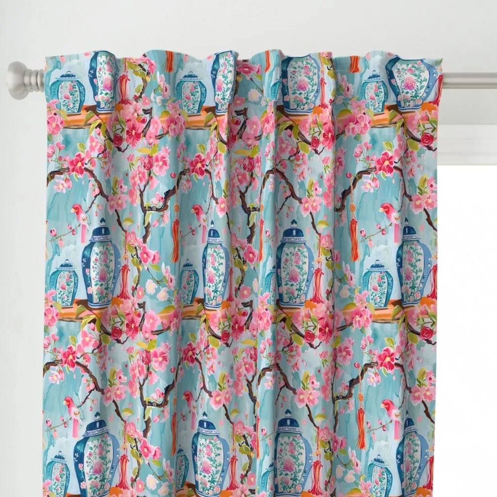 Ginger Jars Cherry Curtain Panel - Pink alternate view