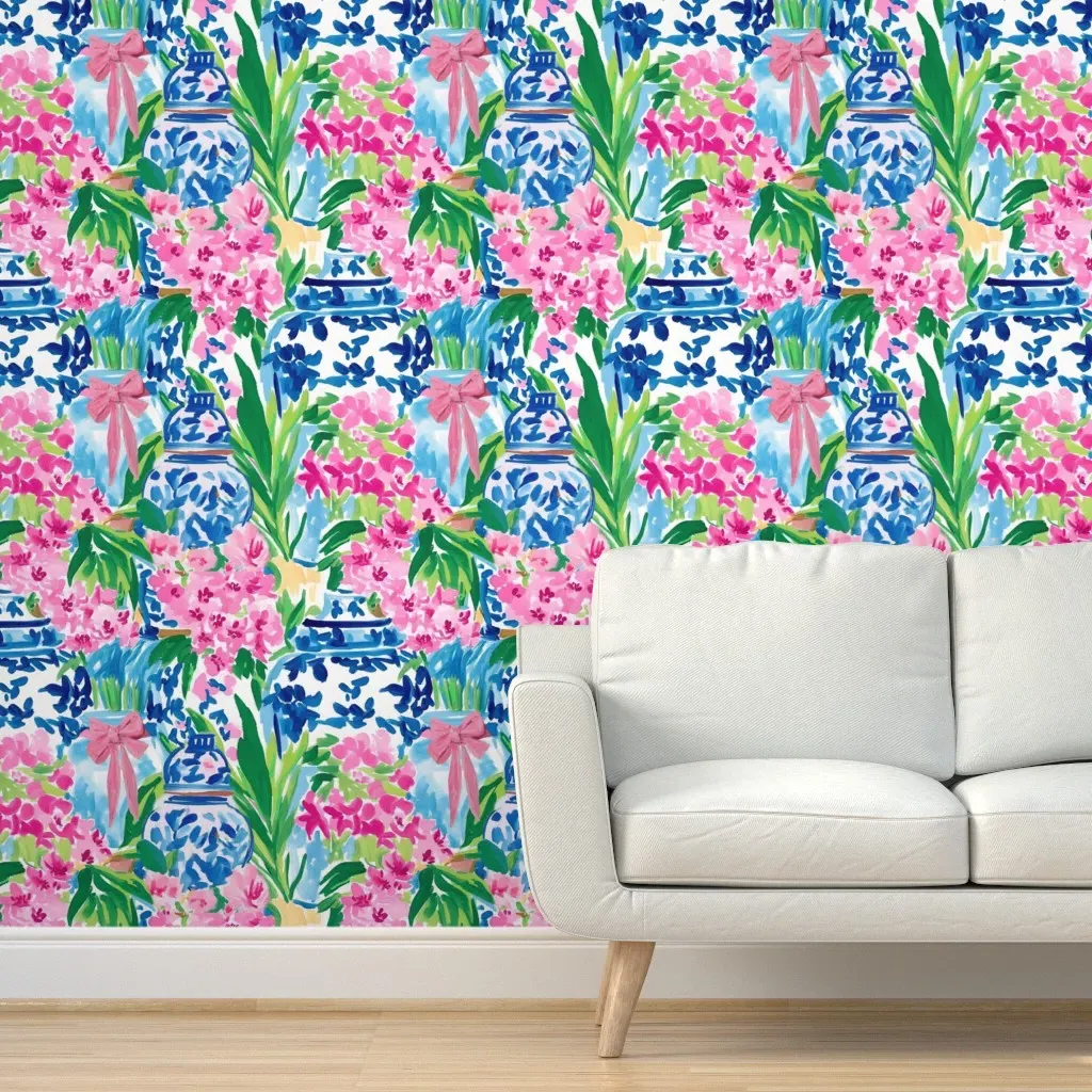 Ginger Jars Floral Coquette Bows Peel and Stick Wallpaper - Pink product