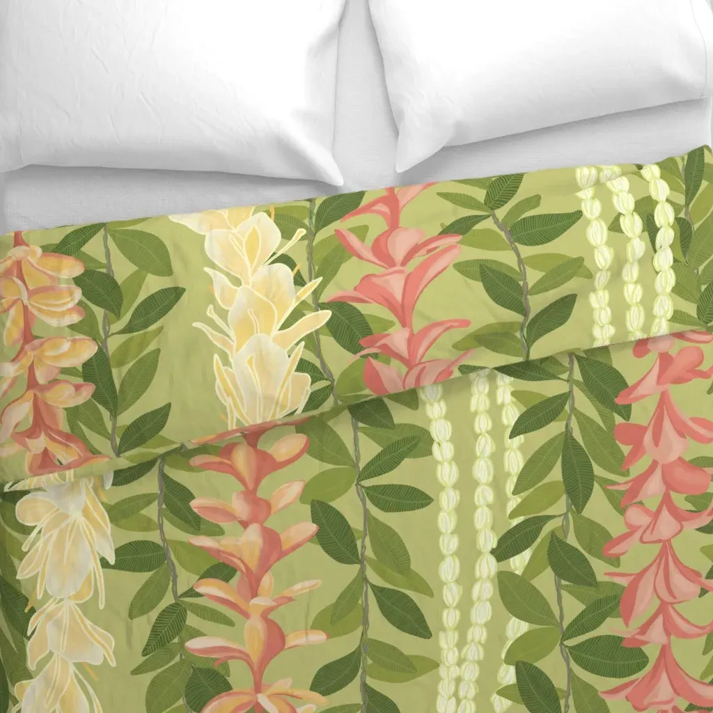 Ginger Lei Plumeria Large Duvet Cover - Pale Green alternate view