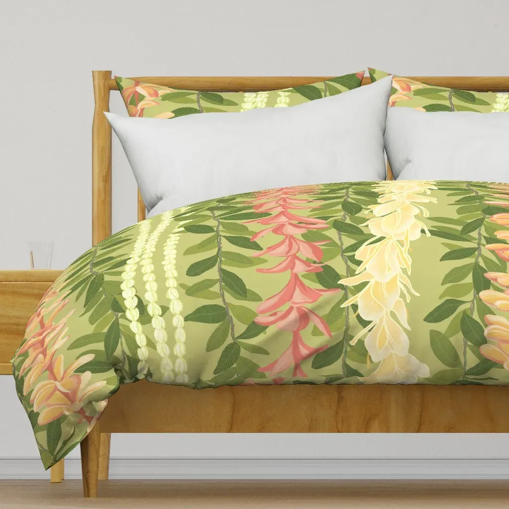 Ginger Lei Plumeria Large Duvet Cover - Pale Green product