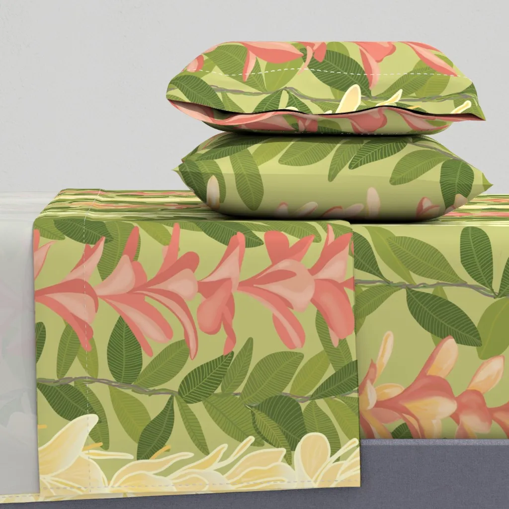 Ginger Lei Plumeria Pikake Lime King Sheet Set - Pale Green product