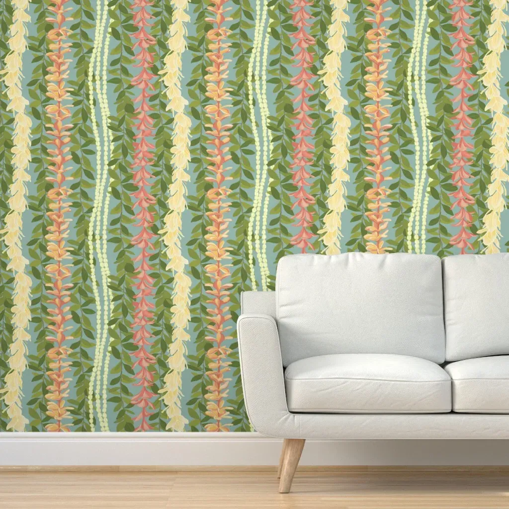 Ginger Lei Plumeria Pikake Peel and Stick Wallpaper - Blue product