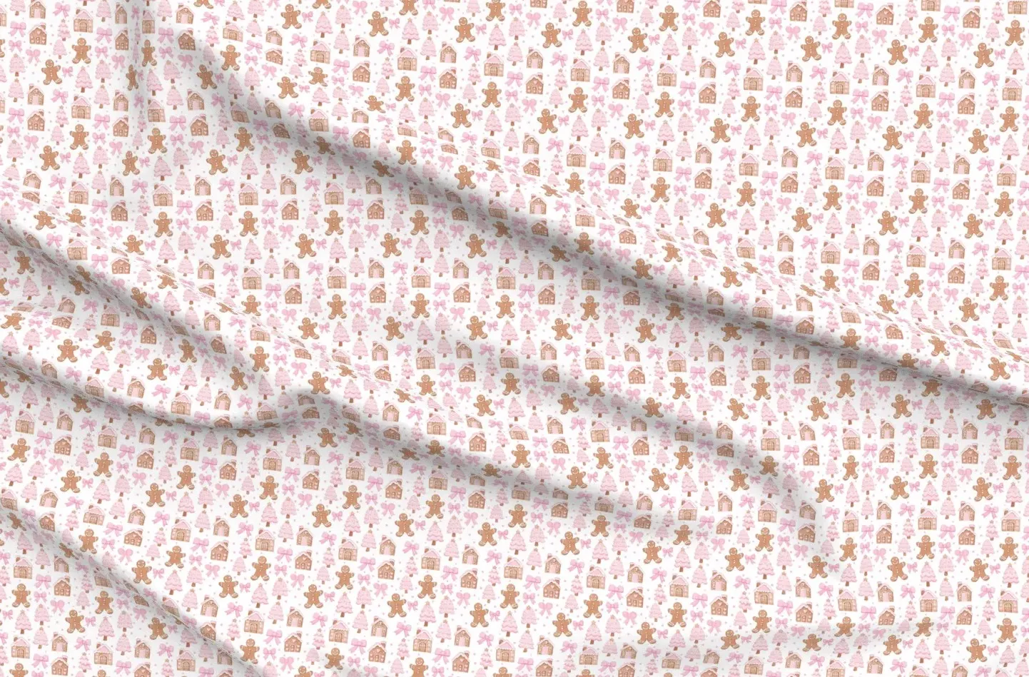 Gingerbread Man Christmas Trees Sport Pique Fabric - Pink product