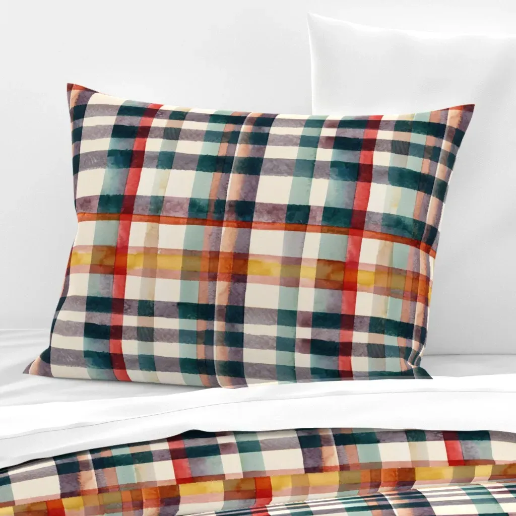 Gingham Autumn Standard Knife Edge Cushion Cover - Rust Orange, Cotton product