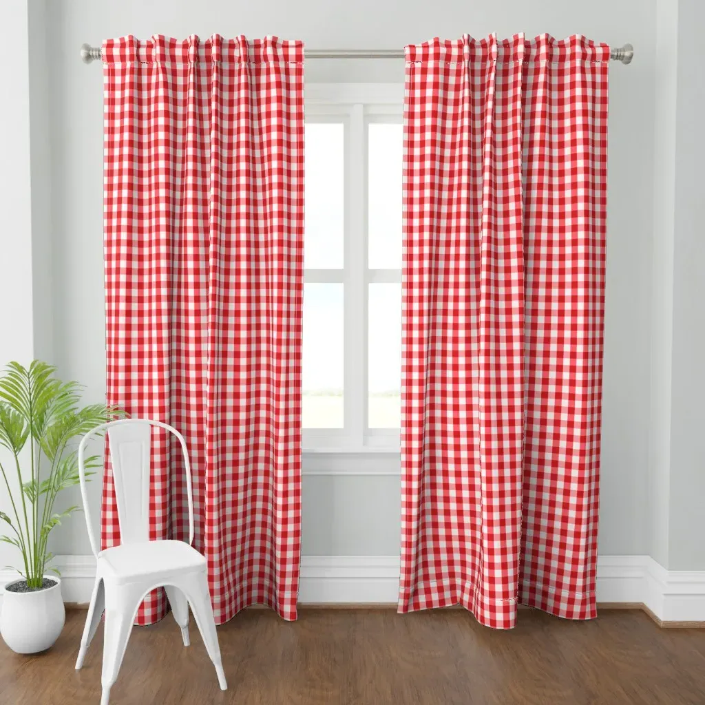 Gingham Check Curtain Panel - Red product