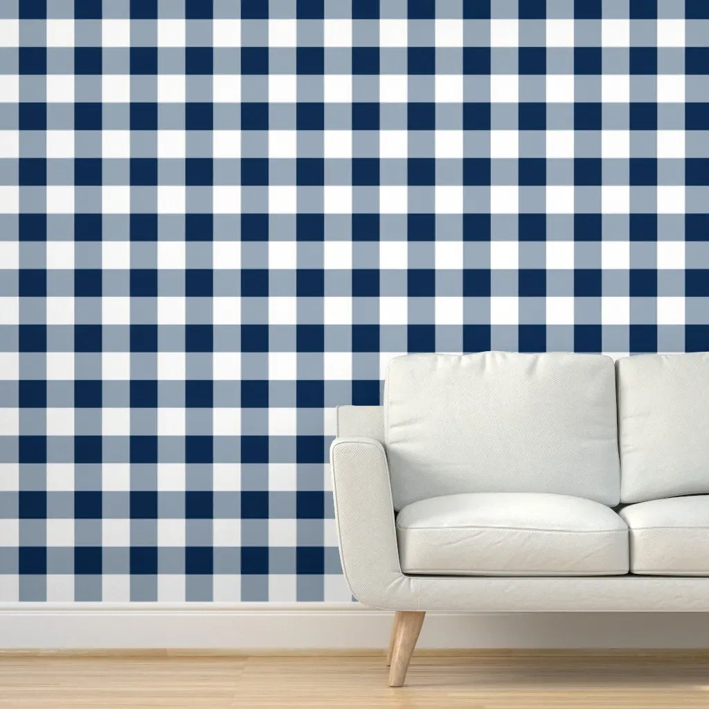 Gingham Check Peel and Stick Wallpaper - Dark Navy Blue, White product