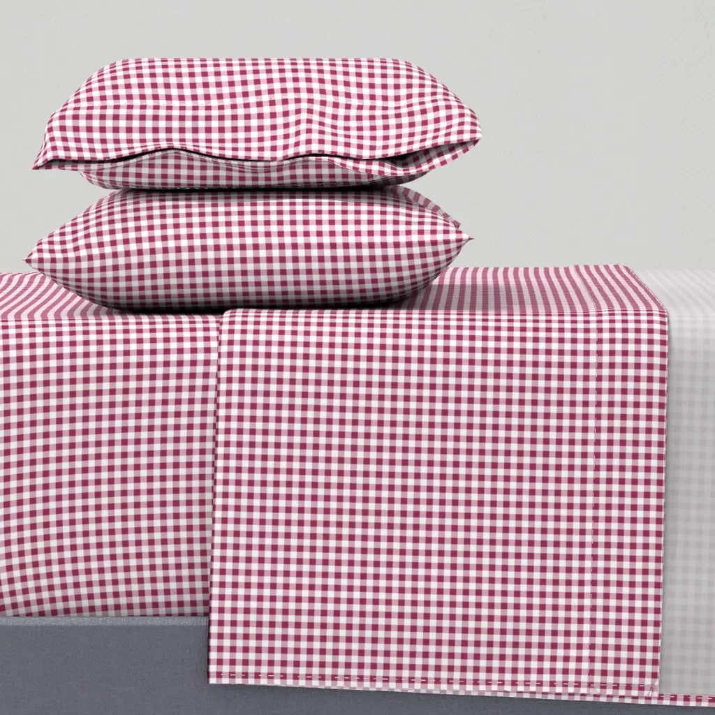 Gingham Check Queen Sheet Set - Burgundy product