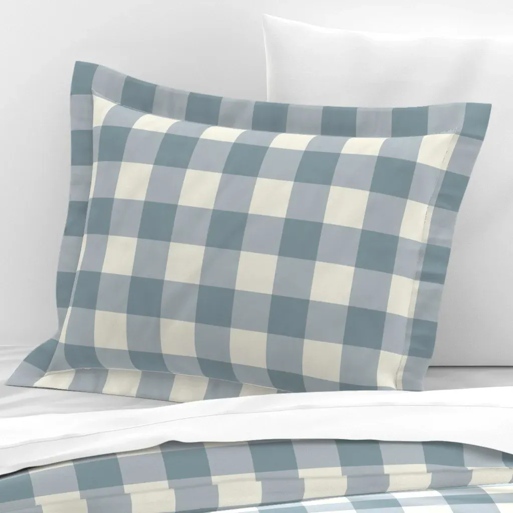 Gingham Check Standard Flanged Cushion Cover - Blue, Cotton Sateen product
