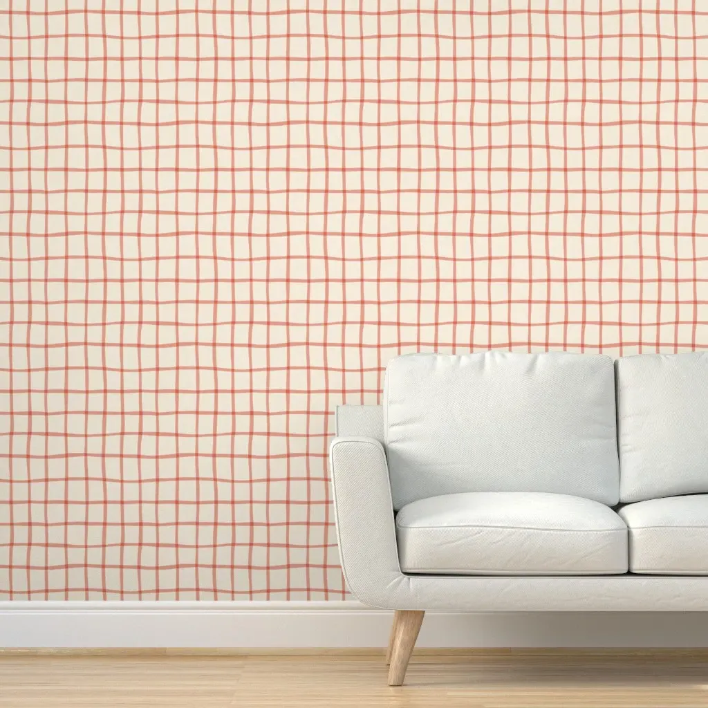 Gingham Check Wavy Grid Peel and Stick Wallpaper - Coral product