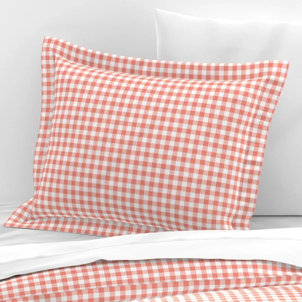 Gingham Checkered Plaid Standard Flanged Pillowcase - Orange, Cotton Sateen product