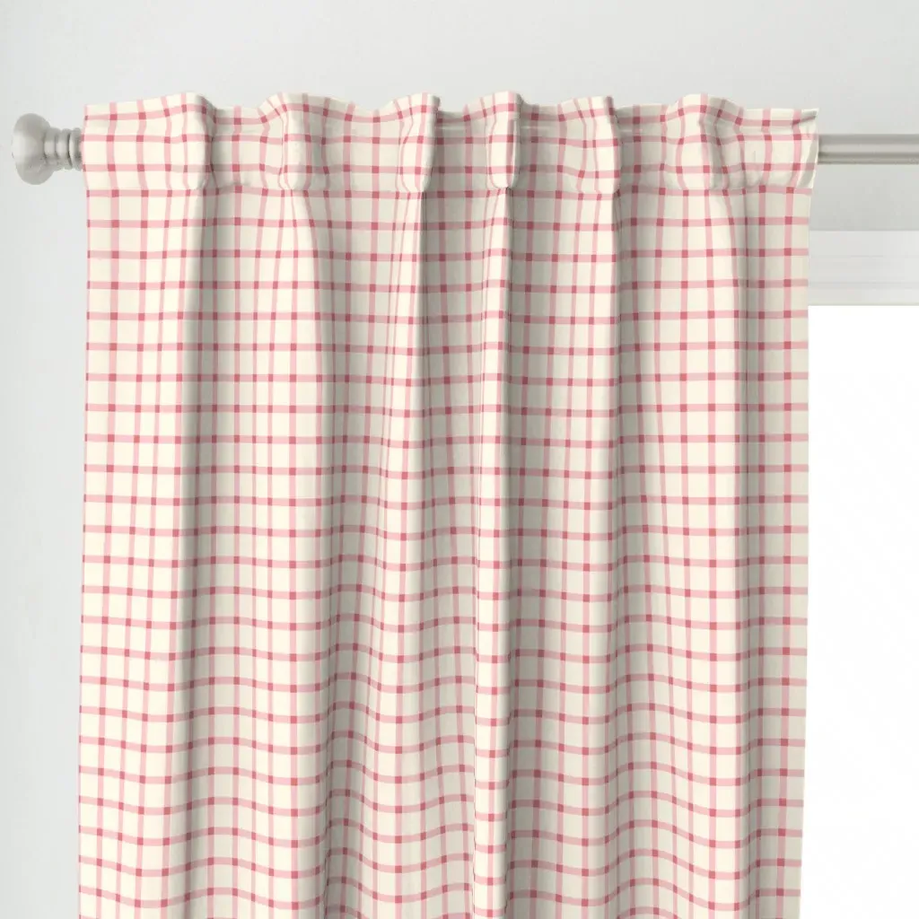 Gingham Pattern Curtain Panel - Cream alternate view