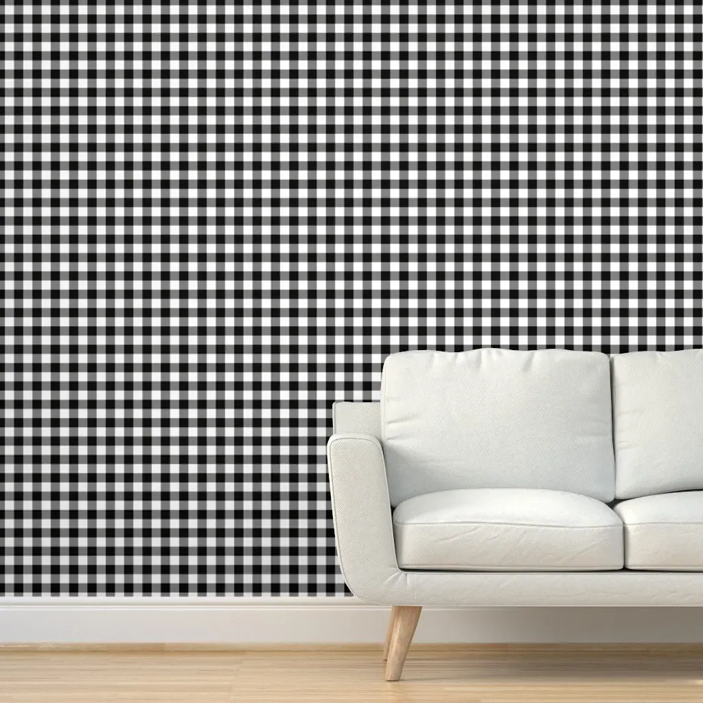 Gingham Pattern Peel and Stick Wallpaper - Black and White product