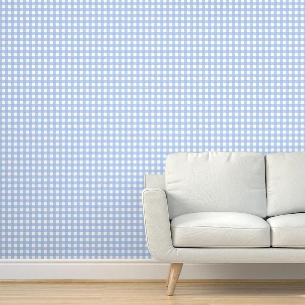Gingham Peel and Stick Wallpaper - Baby Blue, White product