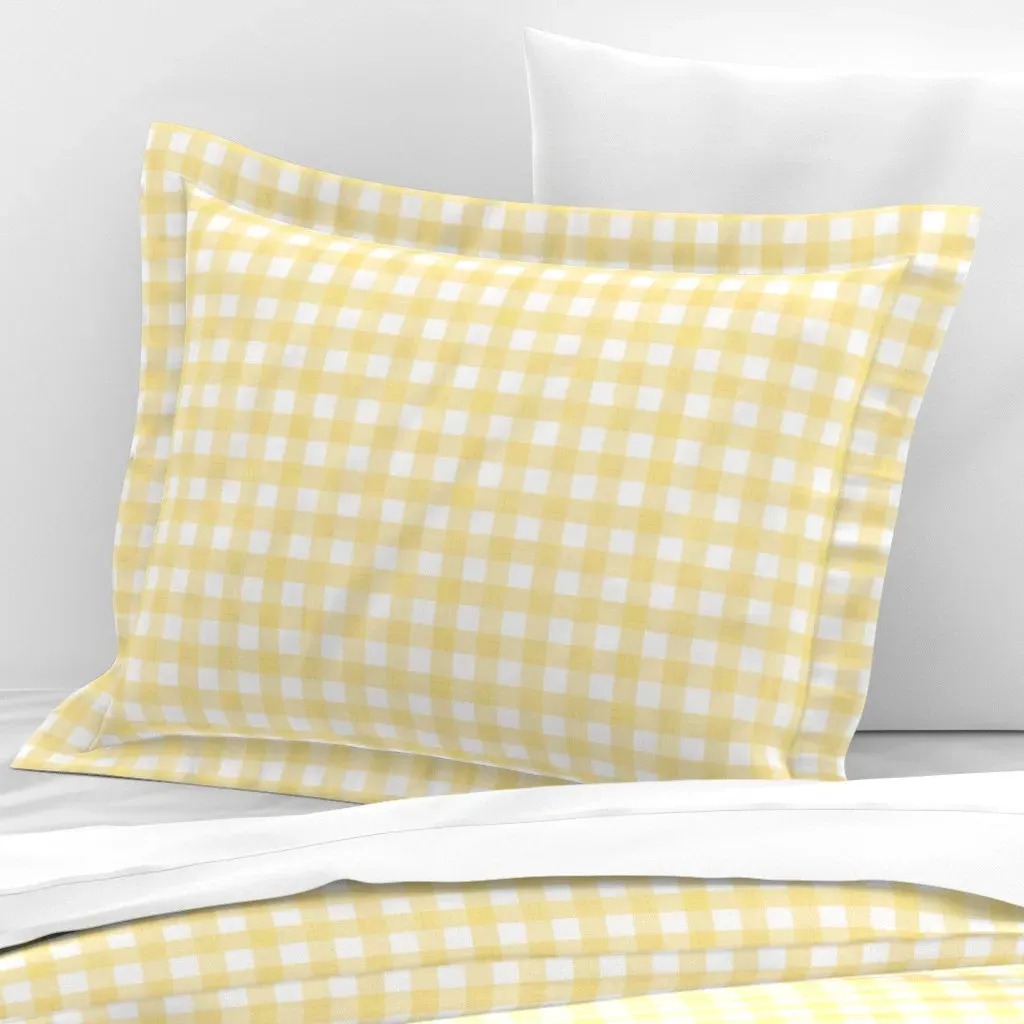 Gingham Weave Standard Flanged Cushion Cover - Pale Yellow, Cotton Sateen product