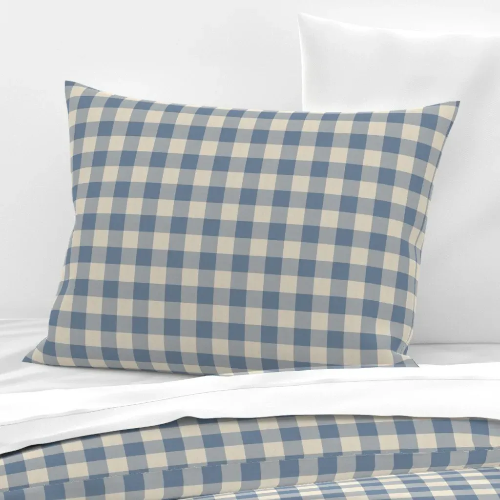 Gingham Wide Cotton Sateen Standard Knife Edge Pillow - Blue product